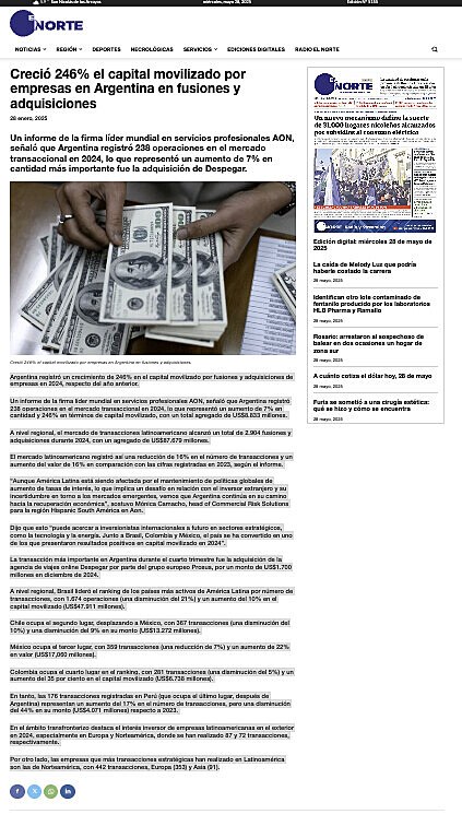 Creci 246% el capital movilizado por empresas en Argentina en fusiones y adquisiciones